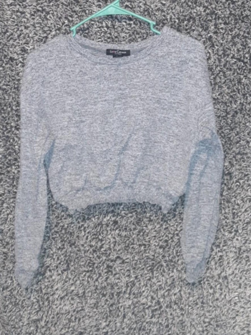 Love Cameron Gray Cropped Sweatshirt Long Sleeve Soft Stretch Top Size Large